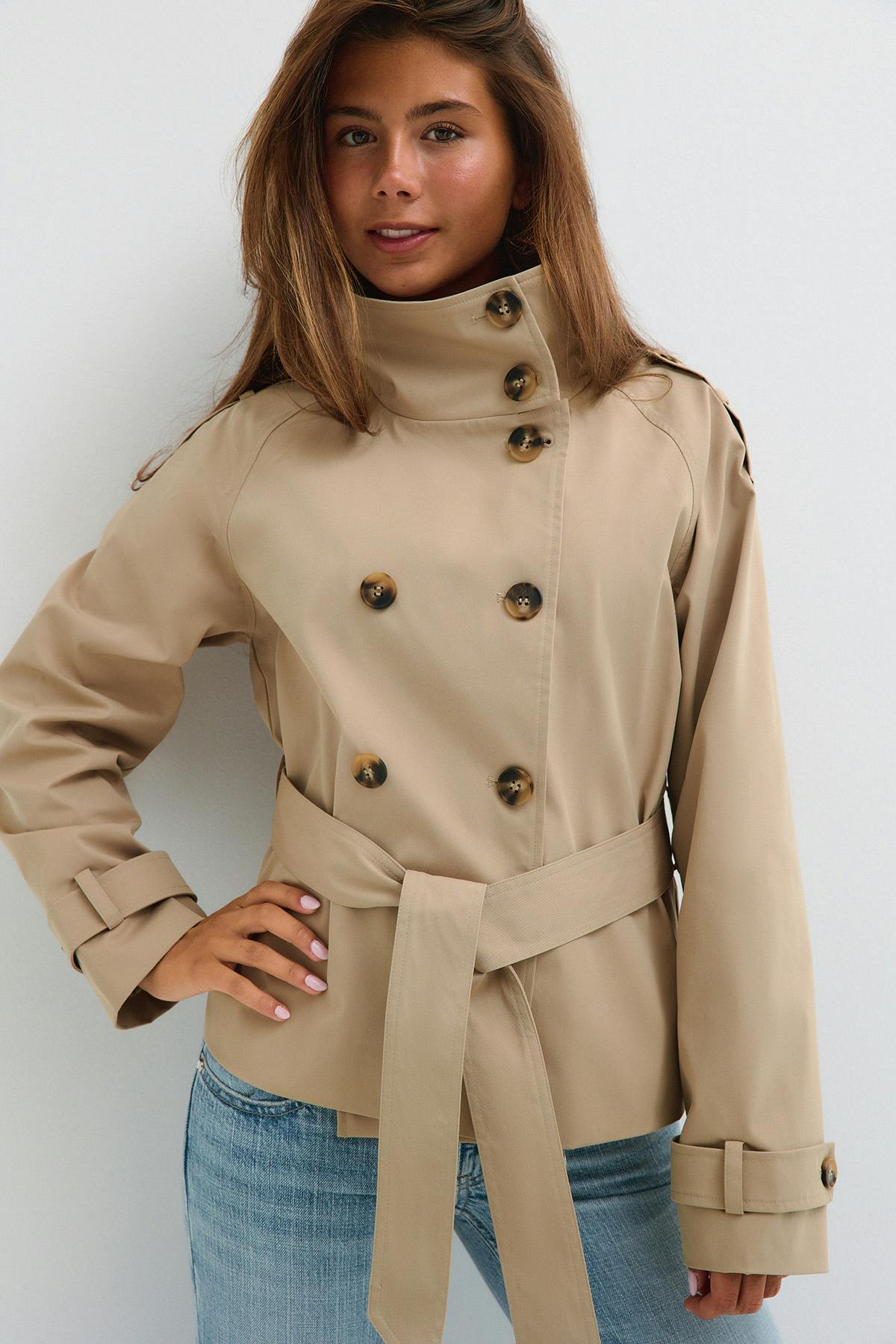 14+ high neck trench - Beige