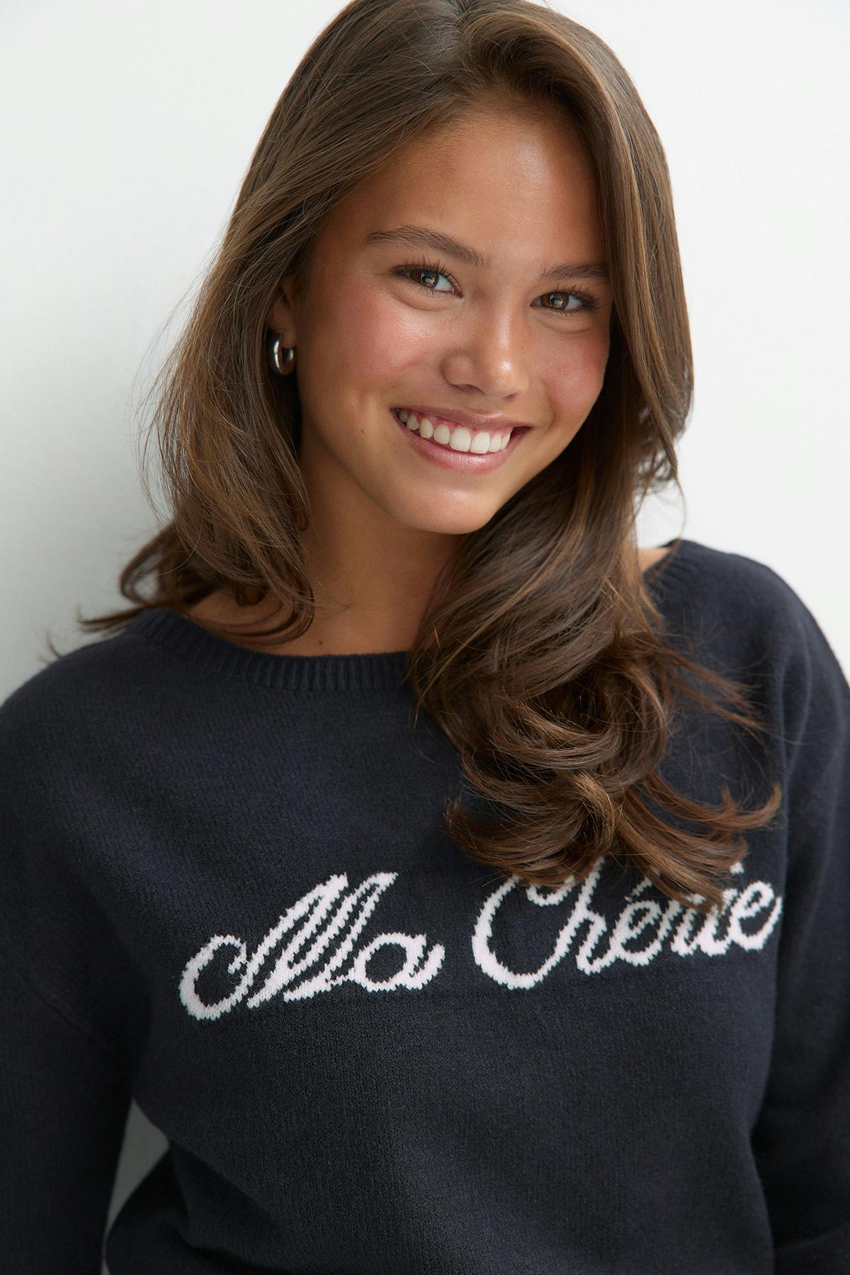 Y knitted graphic sweater - Bleu marine