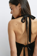 Satin tie back halterneck top - Noir