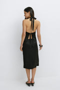 Satin tie back halterneck top - Noir
