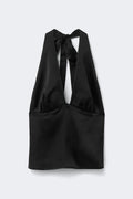 Satin tie back halterneck top - Noir