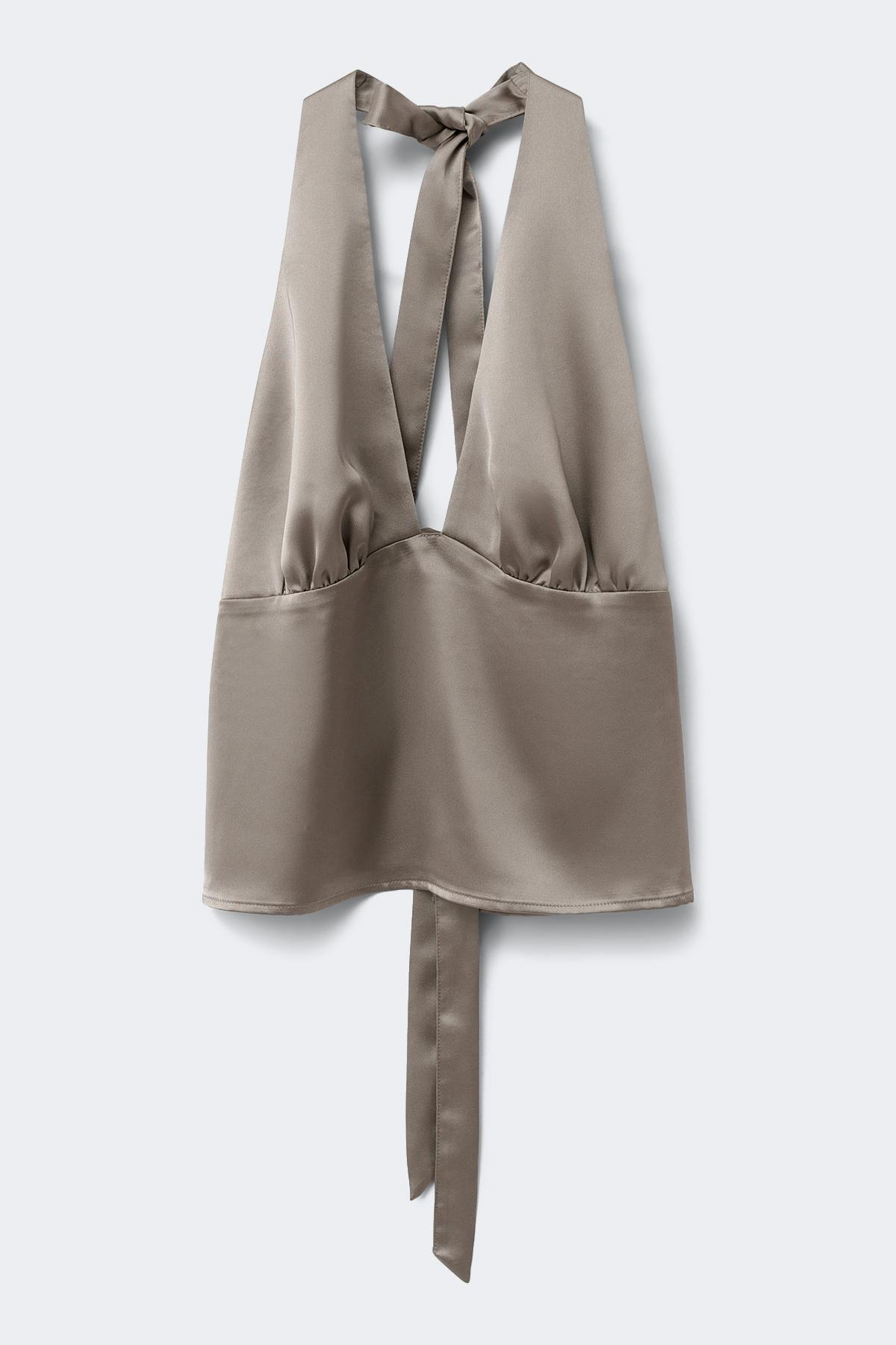 Satin tie back halterneck top - Taupe grey