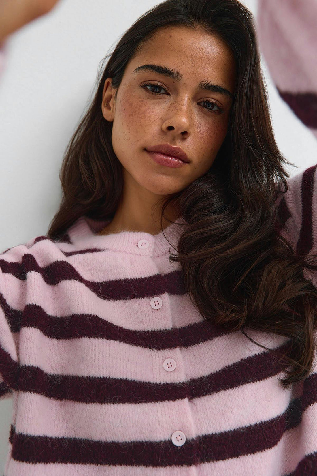 Knitted stripe cardigan - Pink stripe