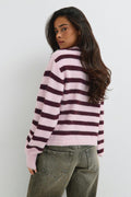 Knitted stripe cardigan - Pink stripe