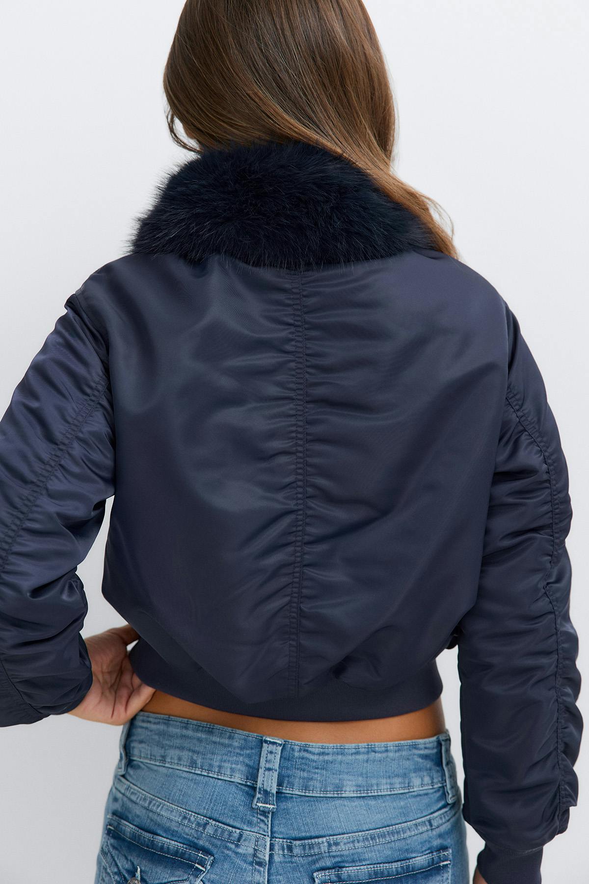 14+ fur bomber jacket - Navy blazer