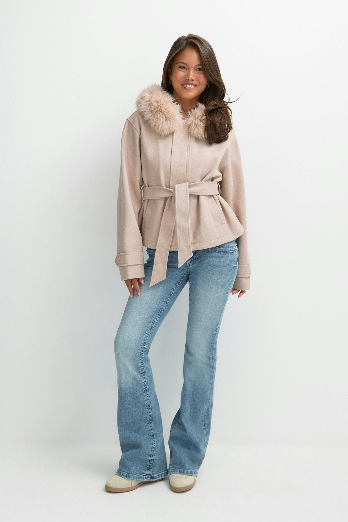 Y fur felt jacket - Beige mel