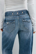 Button snap back jeans - Vintage blue