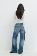 Button snap back jeans - Vintage blue