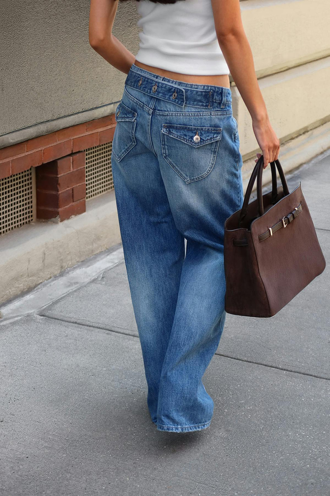 Button snap back jeans - Vintage blue