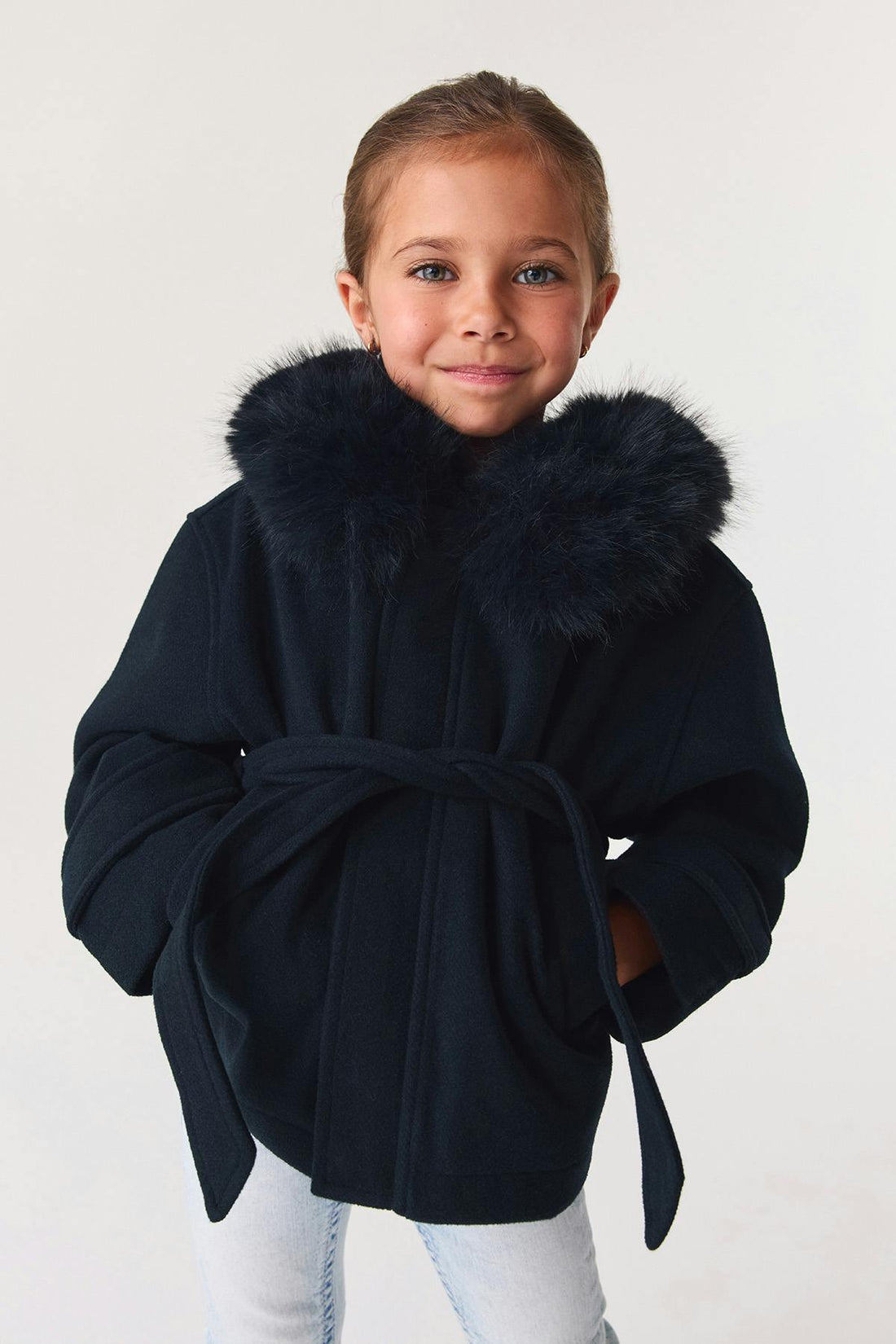 Y petite fur felt jacket - Navy blazer