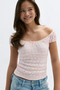 Y lace ruched top - Shrinking violet