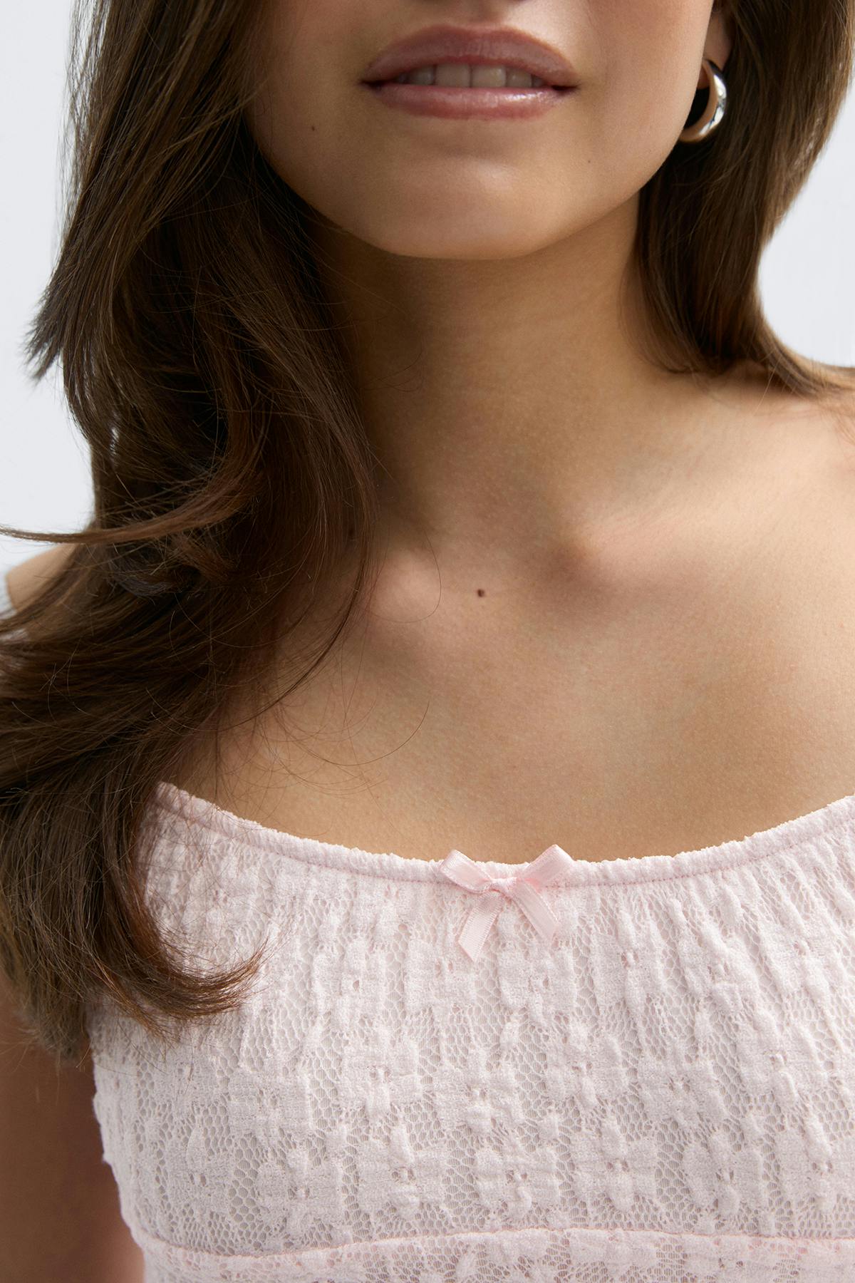 Y lace ruched top - Shrinking violet