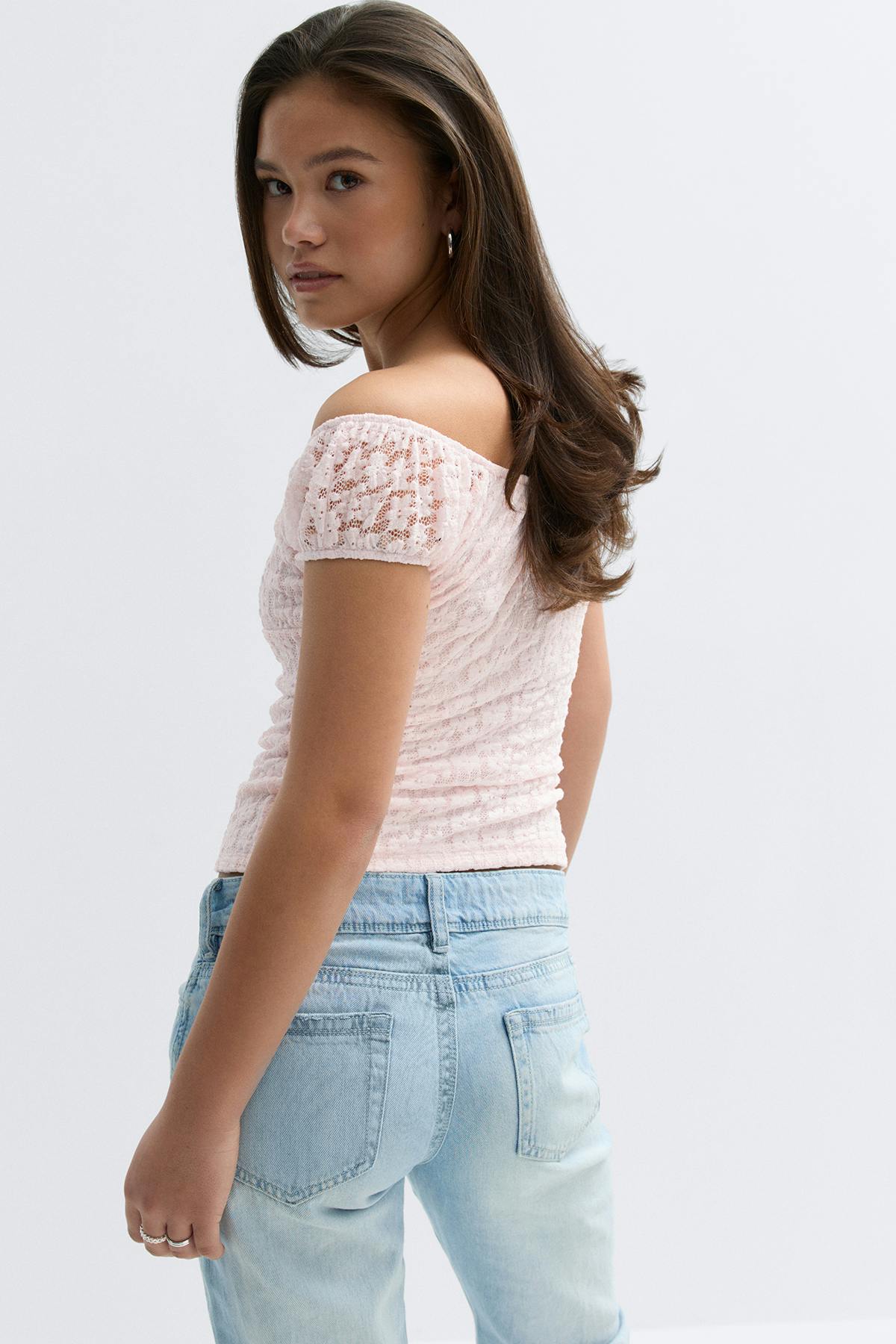 Y lace ruched top - Shrinking violet