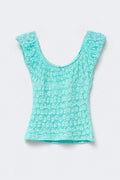 Y lace ruched top - Blue/beige