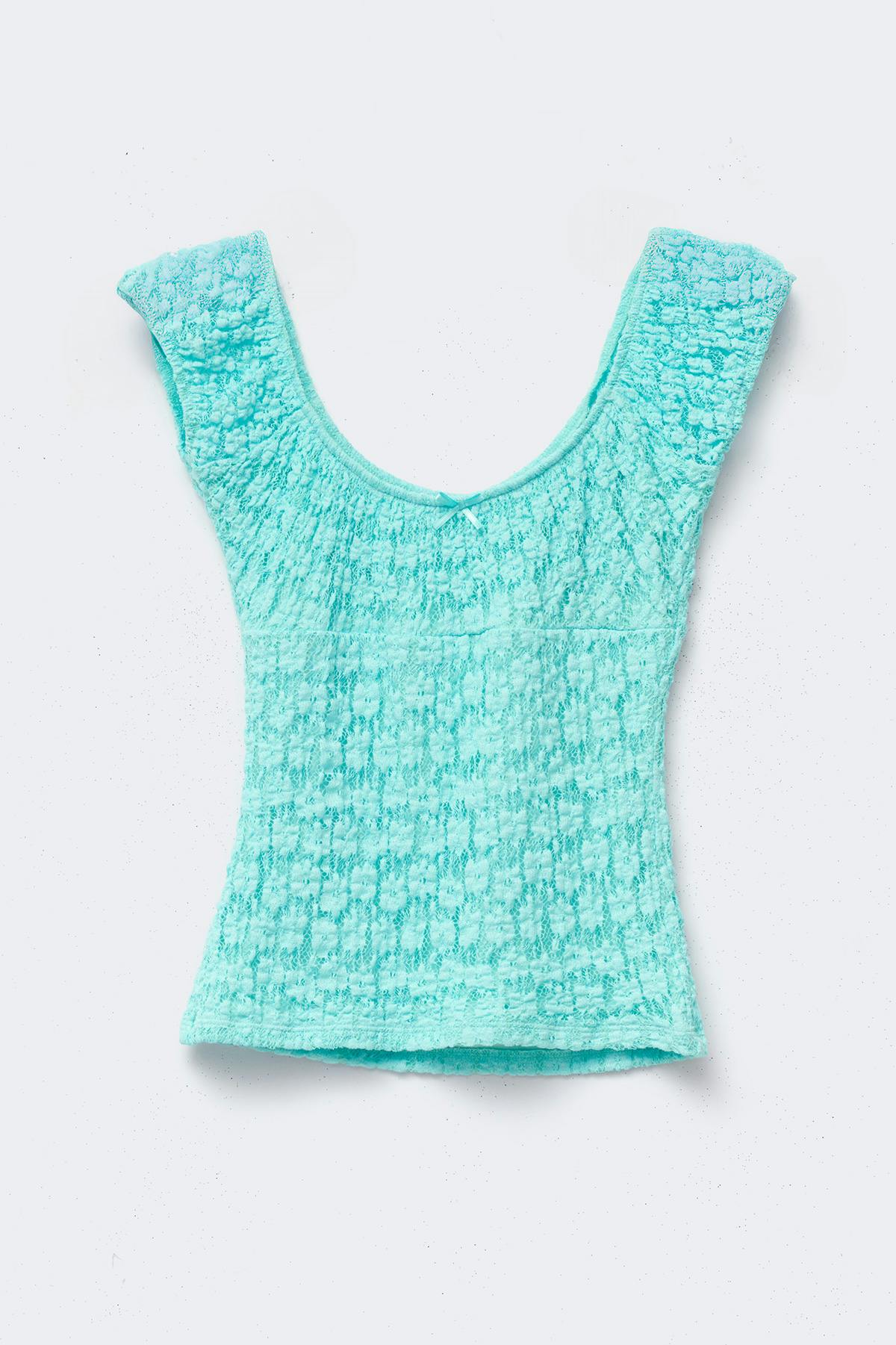 Y lace ruched top - Blue/beige