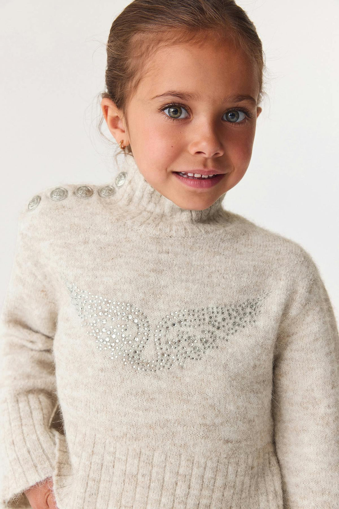 Y petite knitted polo sweater - Oat melange