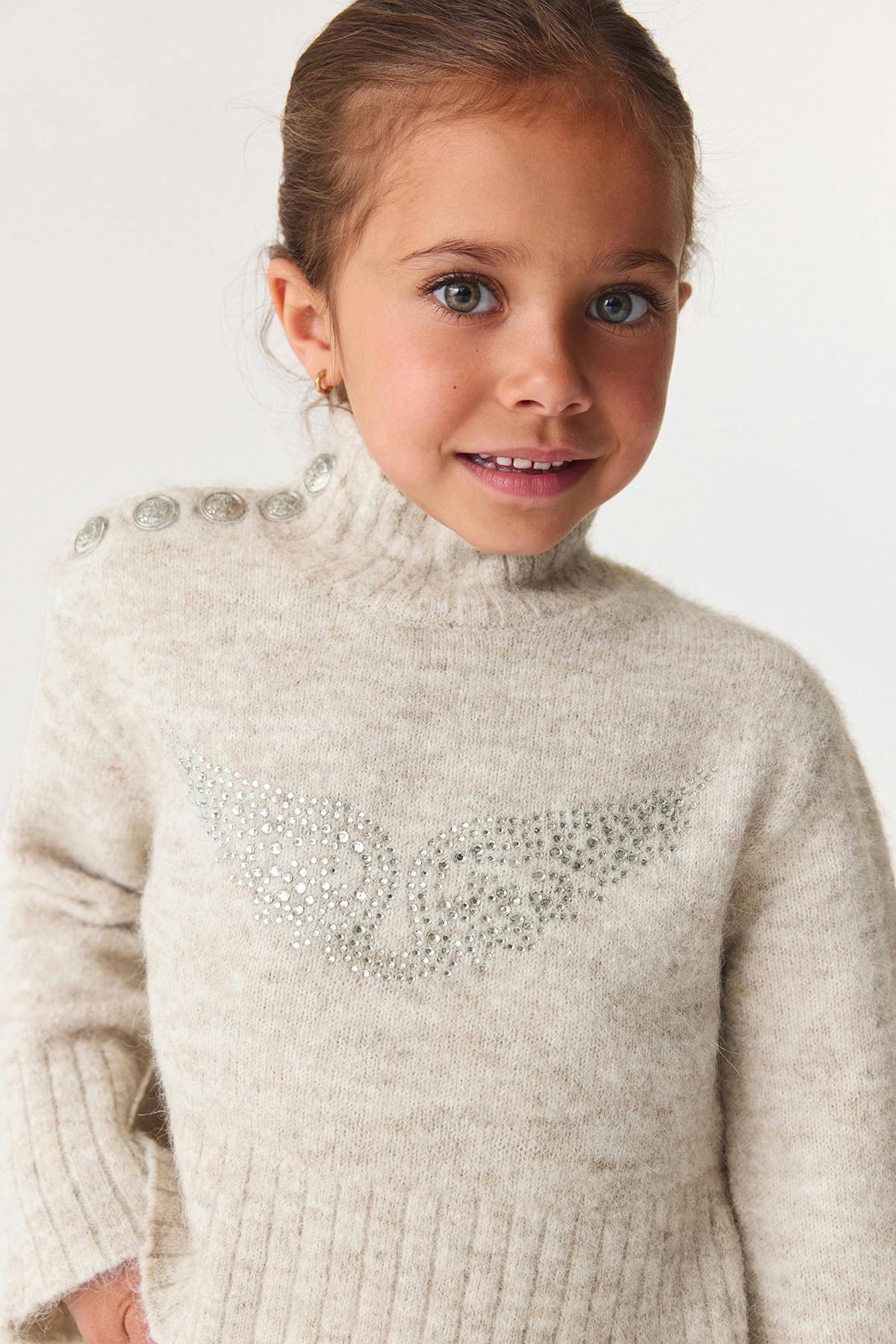 Y petite knitted polo sweater - Oat melange