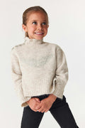 Y petite knitted polo sweater - Oat melange