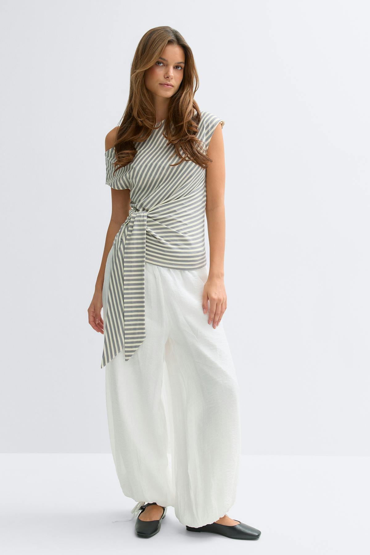 Tie detail stripe top - Yellow stripe