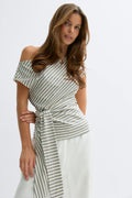 Tie detail stripe top - Black stripe