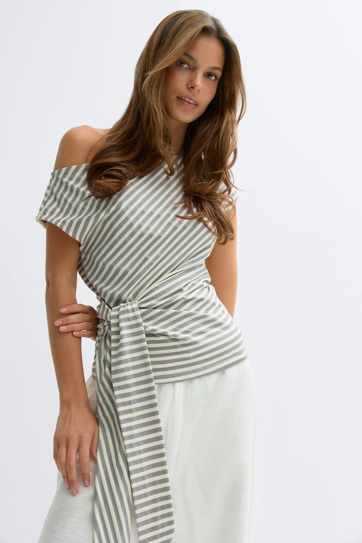 Tie detail stripe top - Black stripe
