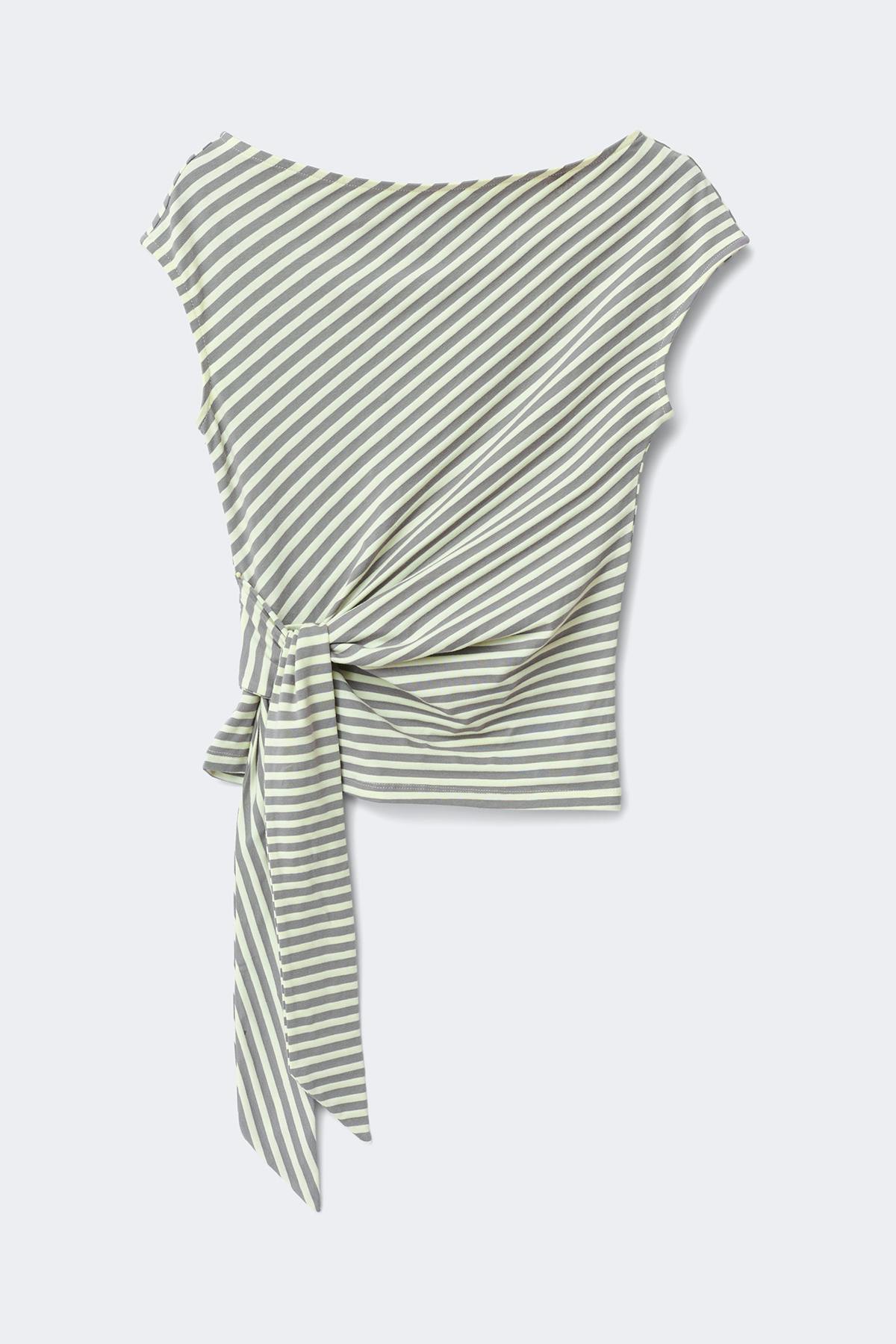 Tie detail stripe top - Yellow stripe