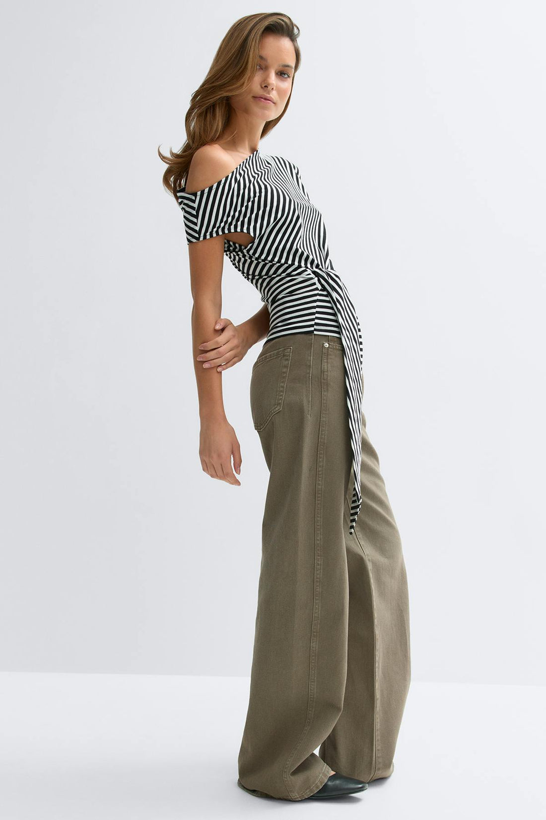 Tie detail stripe top - Black stripe