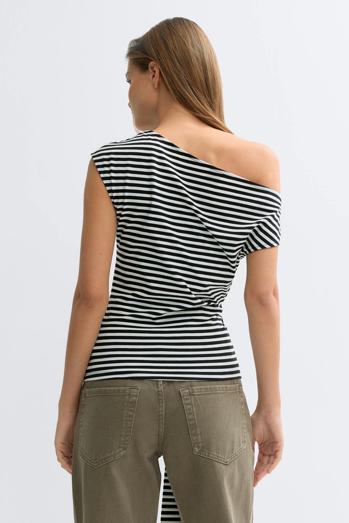 Tie detail stripe top - Black stripe