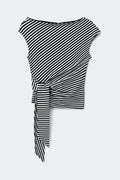 Tie detail stripe top - Black stripe