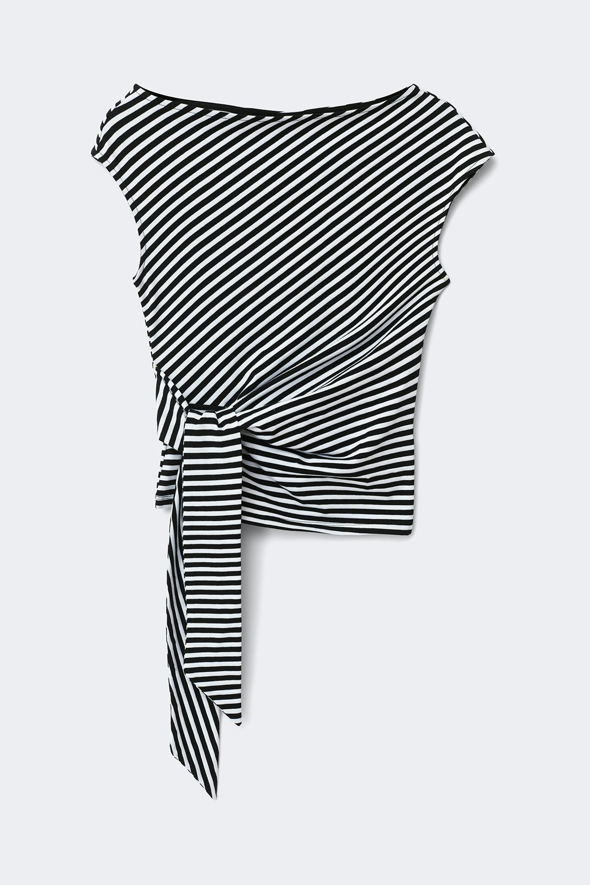 Tie detail stripe top - Black stripe