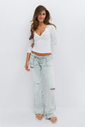14+ pleated tie jeans - Sky blue