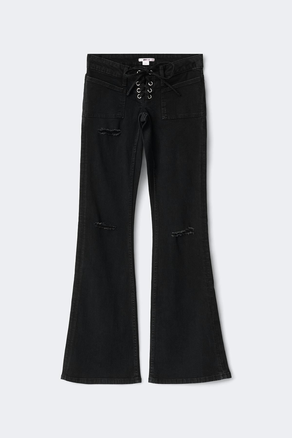 14+ pleated tie jeans - Noir