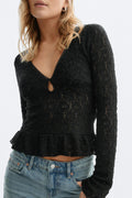 Lace v-neck top - Noir