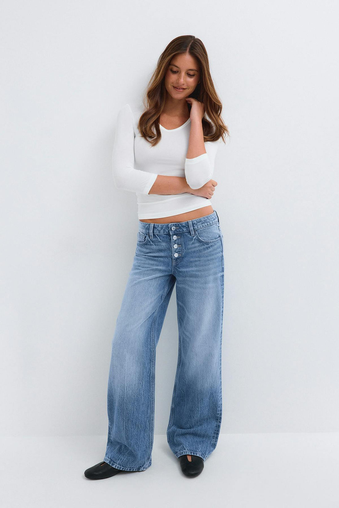 Button down jeans - Mid blue