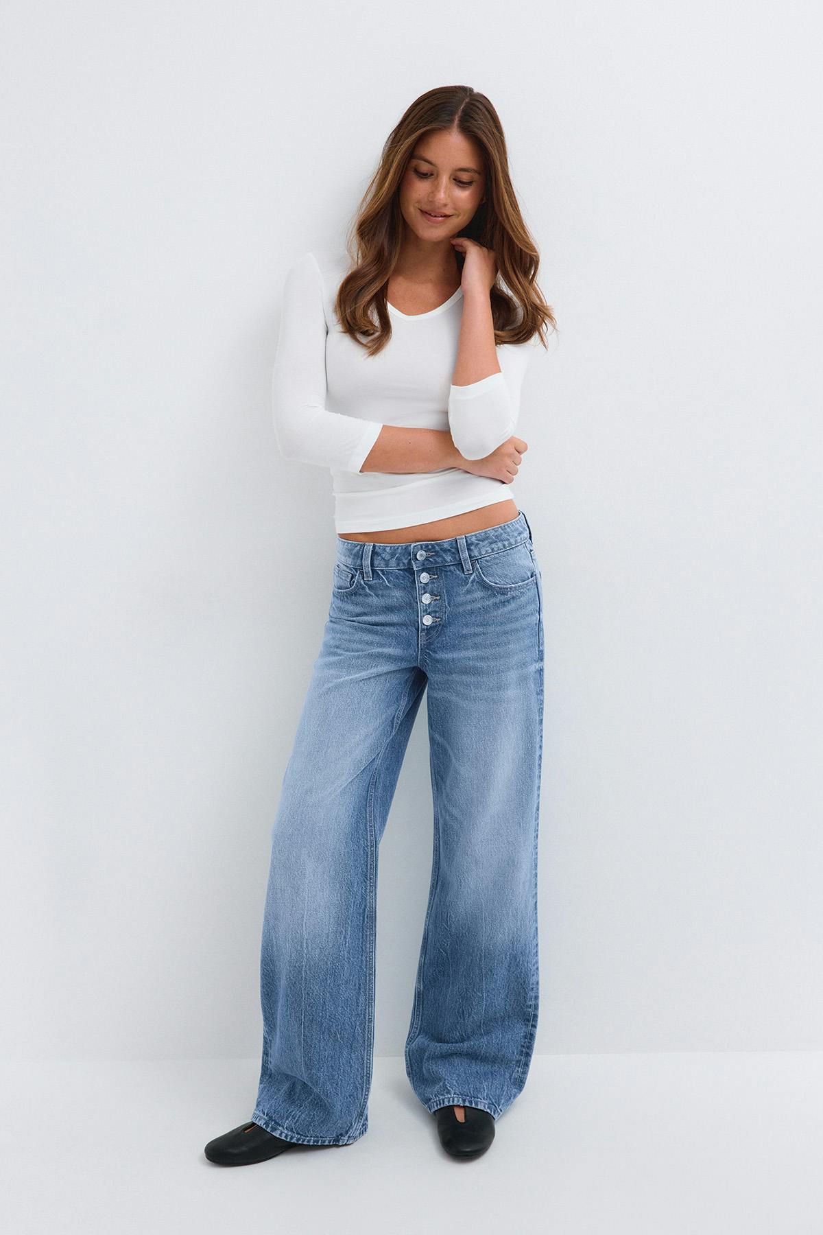 Button down jeans - Mid blue