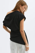 Asymmetric pleated top - Noir