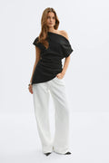 Asymmetric pleated top - Noir