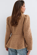 Peplum pile jacket - Almond spot aop