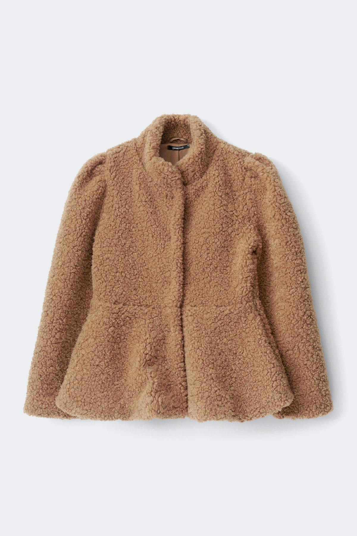 Peplum pile jacket - Almond spot aop