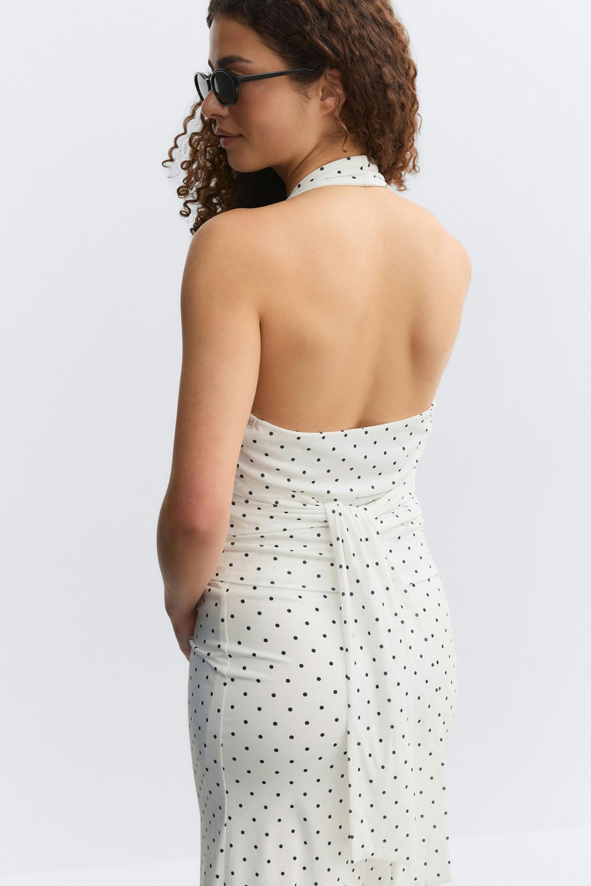 Tie detail halterneck top - Black dot