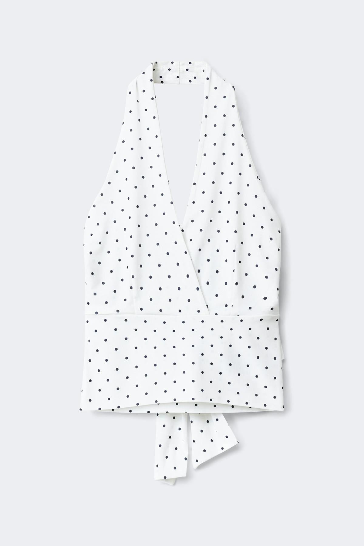 Tie detail halterneck top - Black dot