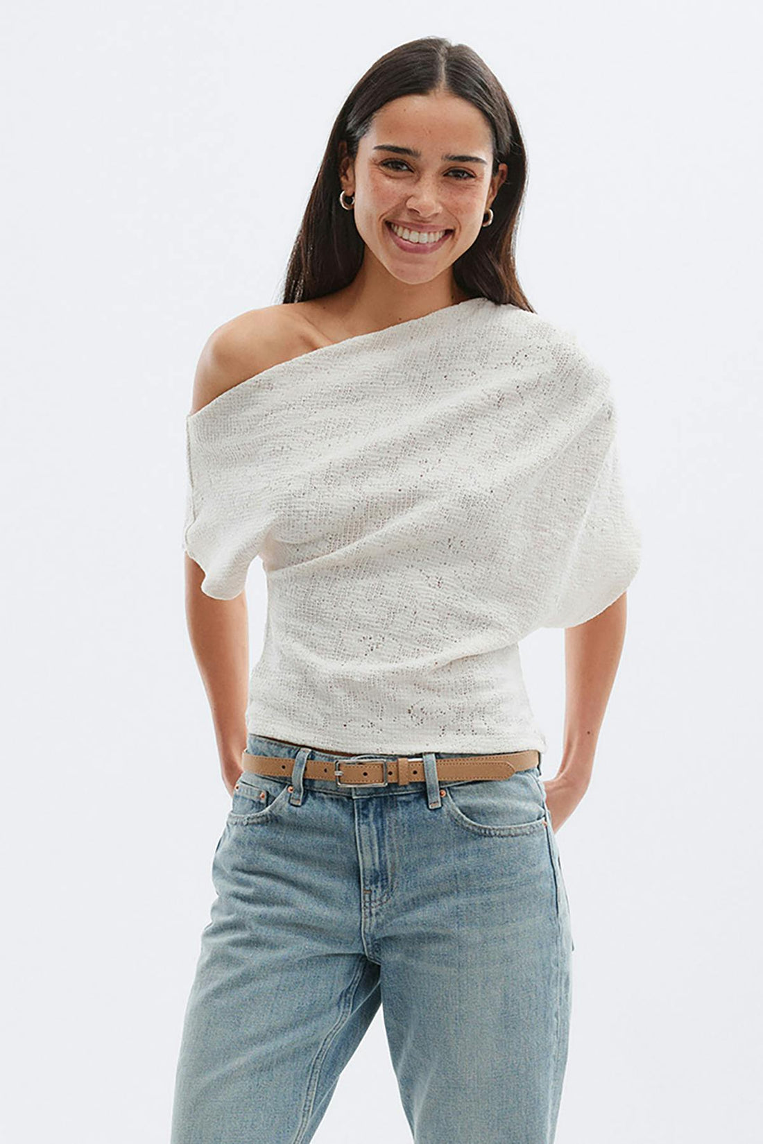 Lace dropped shoulder top - Ecru