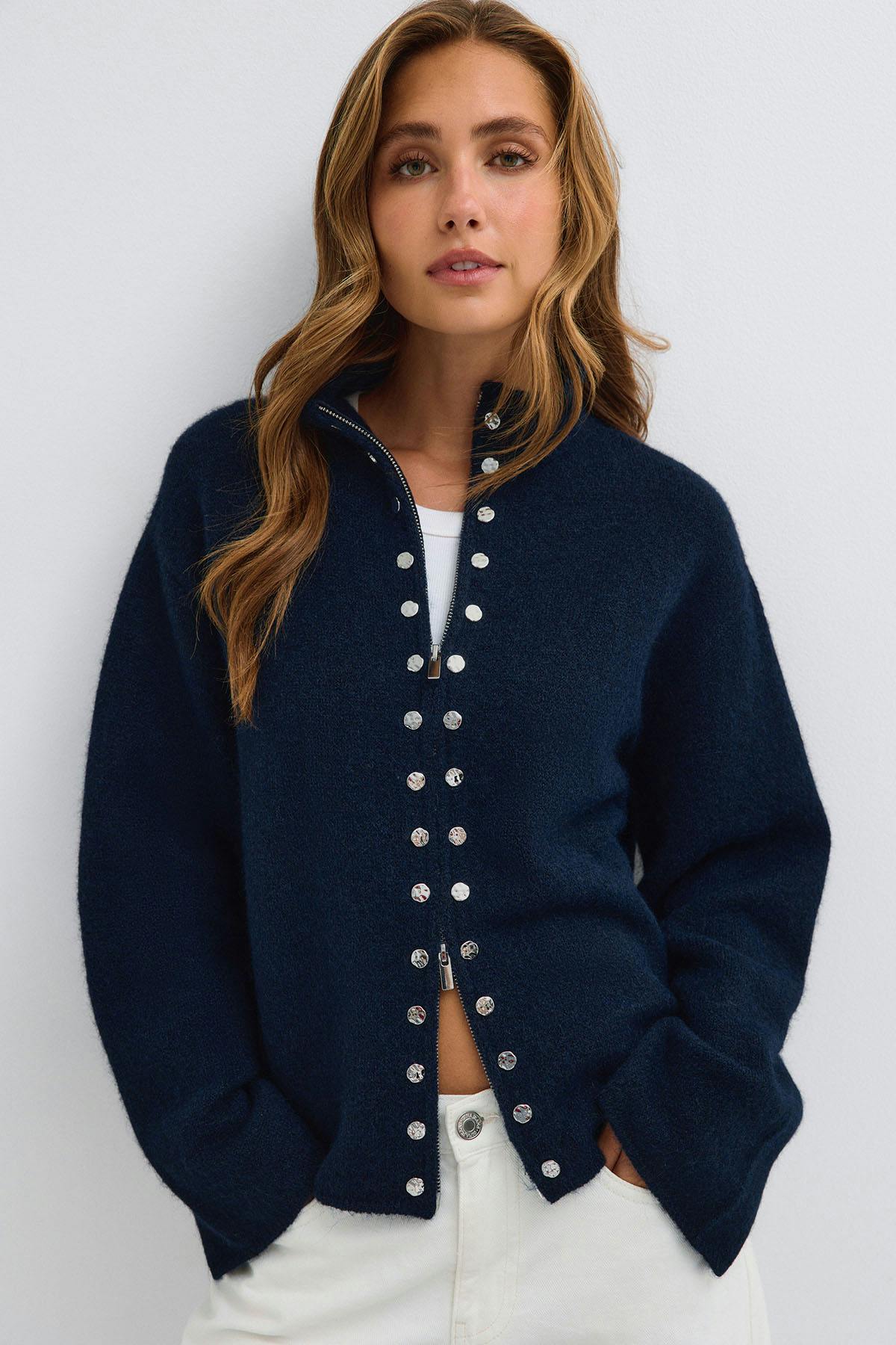 Knitted button cardigan - Feather gray