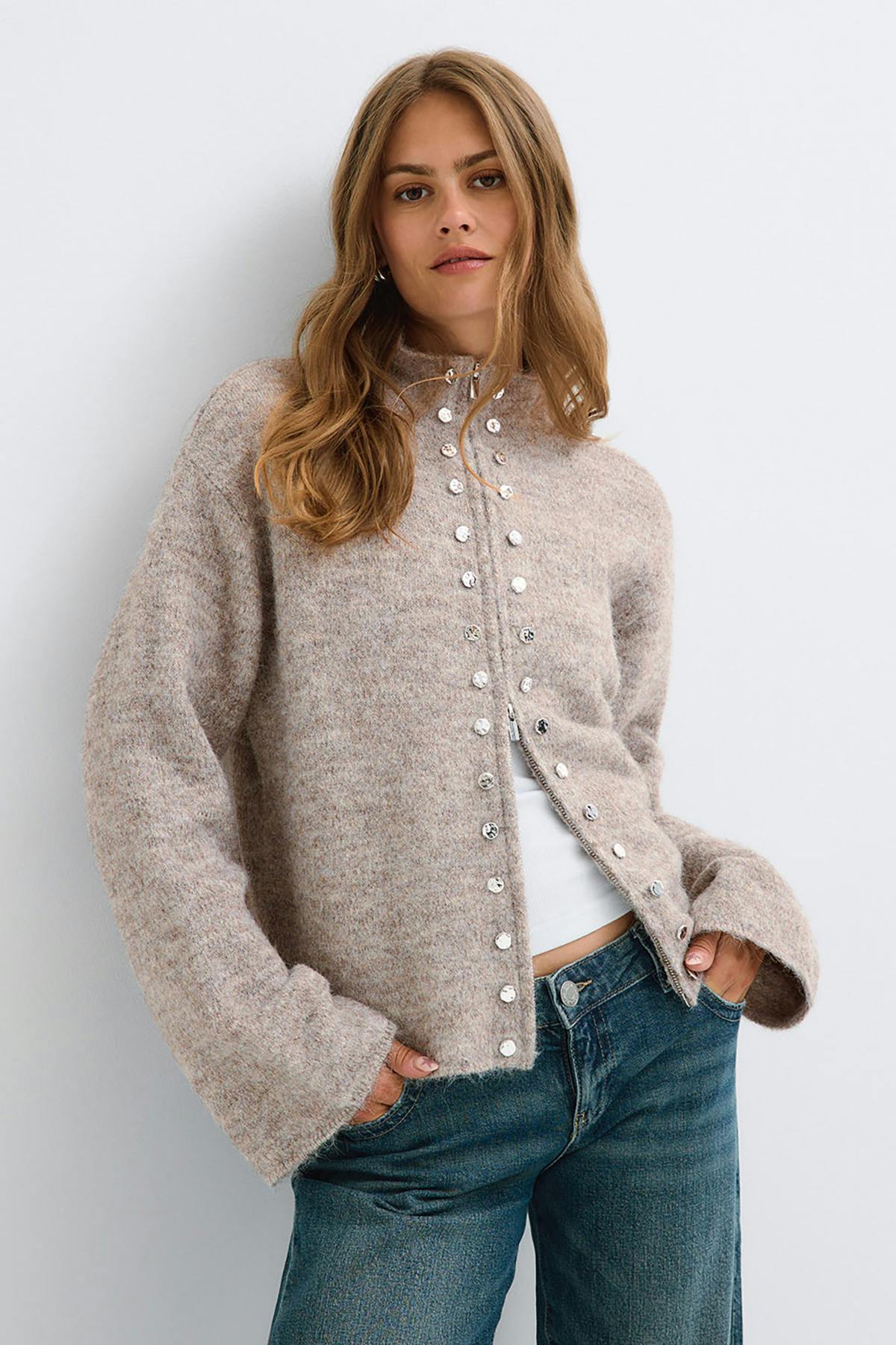 Knitted button cardigan - Dk grey melange