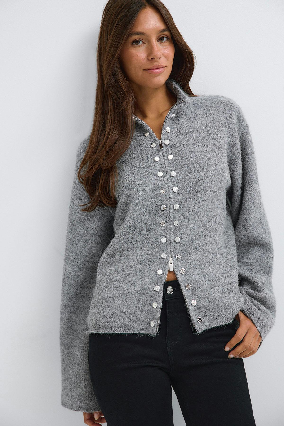 Knitted button cardigan - Navy blazer