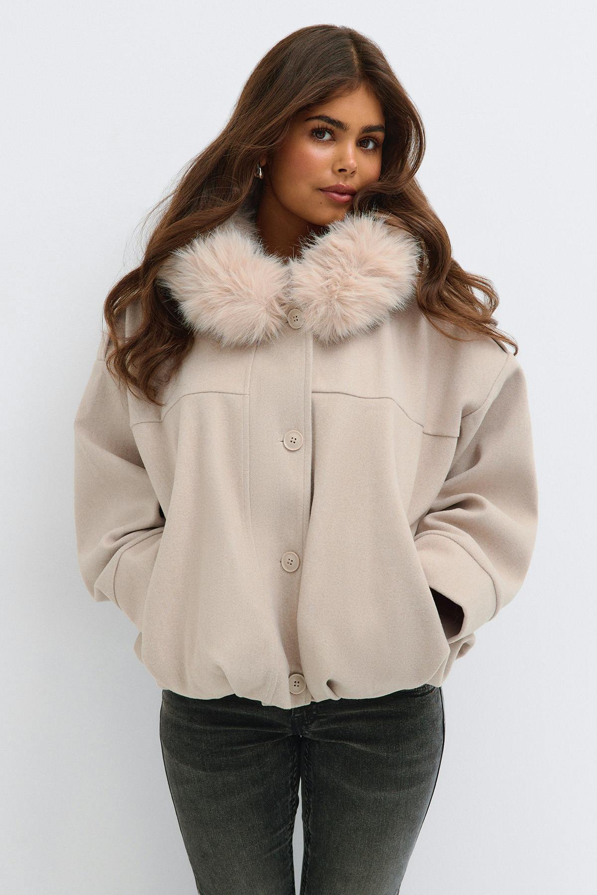 14+ fur hood jacket - Navy blazer