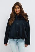 14+ fur hood jacket - Navy blazer
