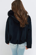 14+ fur hood jacket - Navy blazer