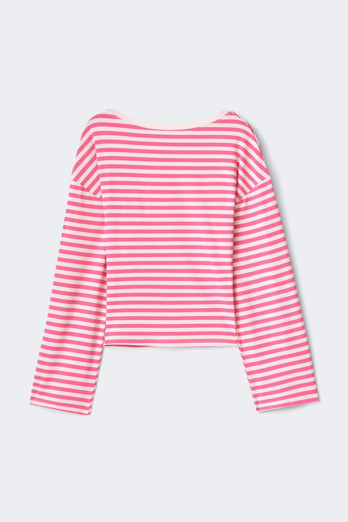 14+ fitted long sleeve top - Pink stripe