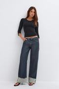 Waist flip wide jeans - Kaki